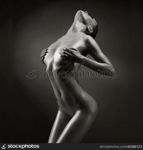Fashion art studio photo of elegant naked lady