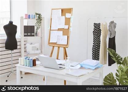 fashion atelier idea board desk clothing line. High resolution photo. fashion atelier idea board desk clothing line. High quality photo