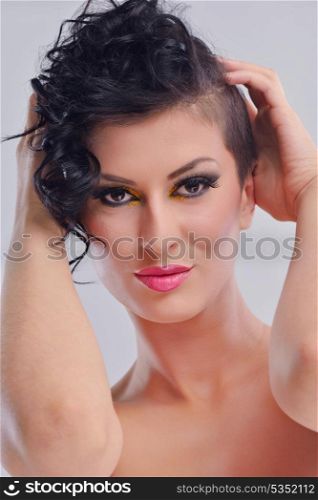 Fashion Beauty. Beautiful Woman With hairsyle and Luxury Makeup isolated on white background nn studio . Beautiful Girl Face