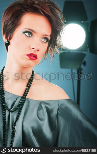 Fashion beauty concept with girl in studio