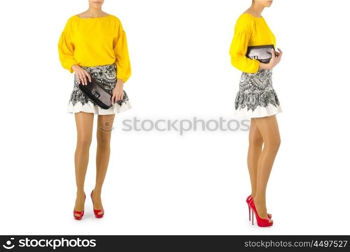 Fashion concept with woman clothing on white
