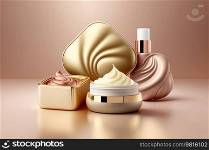 fashion cosmetic products. cream jars. illustrations AI Generative 