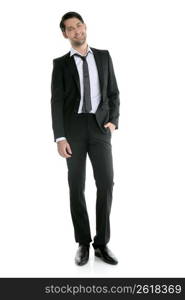 Fashion full length trendy elegant young black suit man