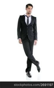 Fashion full length trendy elegant young black suit man