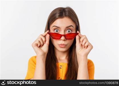 Fashion girl hipster in glasses. White background isolated. Fashion girl hipster in glasses. White background isolated.