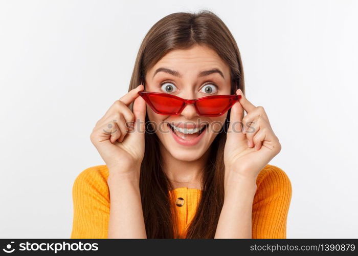 Fashion girl hipster in glasses. White background isolated. Fashion girl hipster in glasses. White background isolated.