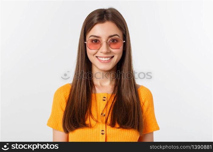Fashion girl hipster in glasses. White background isolated. Fashion girl hipster in glasses. White background isolated.