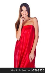 fashion girl in red dress on the white background