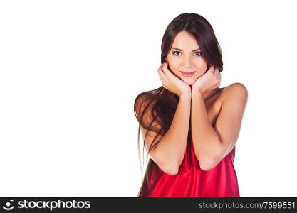 fashion girl in red dress on the white background