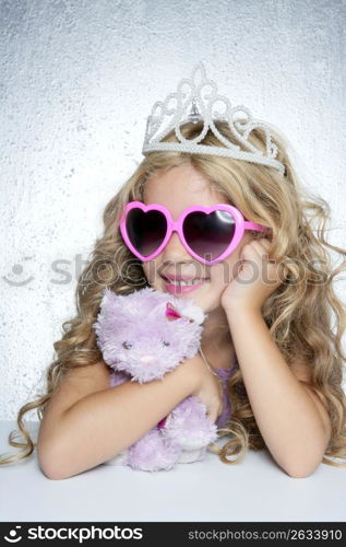 fashion little princess girl pink teddy bear crown and hearth shape glasses