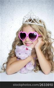 fashion little princess girl pink teddy bear crown and hearth shape glasses