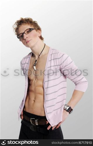 Fashion men pants, a shirt with the grey background