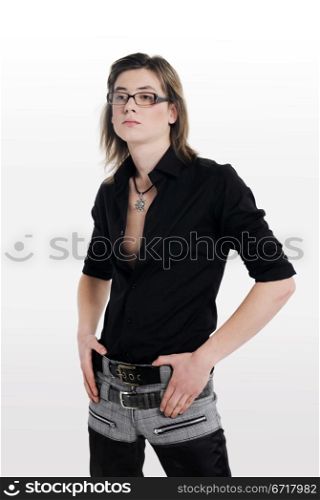 Fashion men pants, a shirt with the white grey background