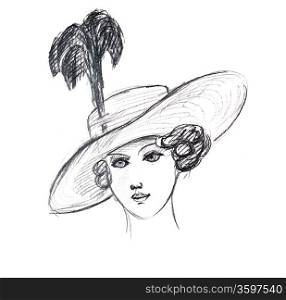 fashion of 20th Century - ladies day hat with feathers in 10th years