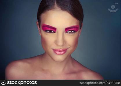 Fashion photo of beautiful lady with bright make-up
