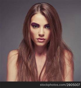 Fashion photo of beautiful lady with healthy long hair