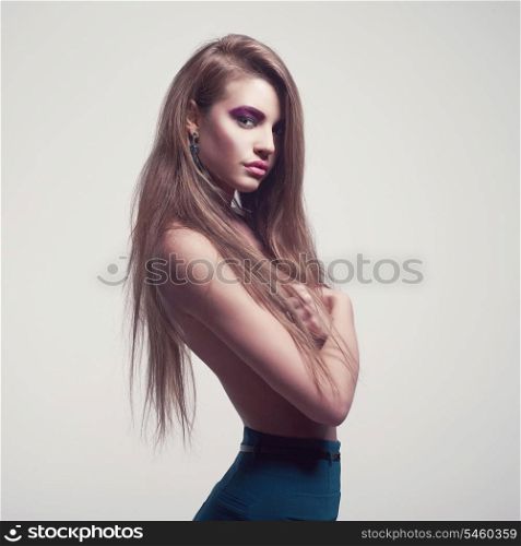 Fashion photo of beautiful lady with magnificent hair
