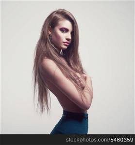 Fashion photo of beautiful lady with magnificent hair
