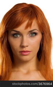 fashion portrait of a young and beautiful redhead woman
