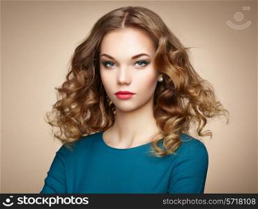 Fashion portrait of elegant woman with magnificent hair. Blonde girl. Perfect make-up