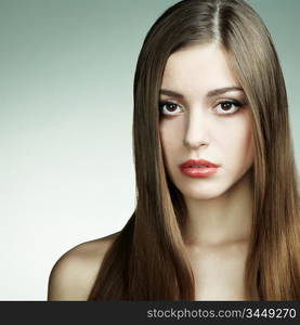 Fashion portrait of young beautiful woman. Closeup