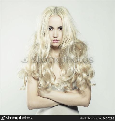 Fashion portrait of young beautiful woman. Sexy blonde