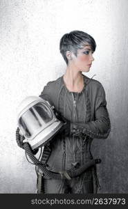 fashion silver woman spaceship astronaut helmet space metaphor