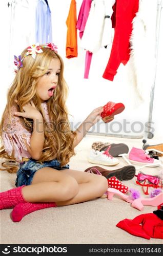 fashion victim kid girl wardrobe messy like backstage model