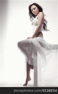 fashion, wedding and people concept - gorgeous asian woman in white dress