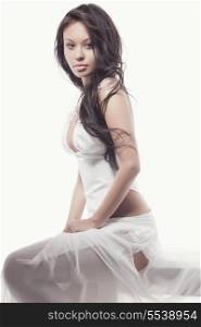 fashion, wedding and people concept - gorgeous asian woman in white dress
