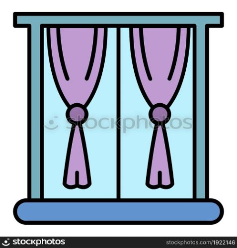 Fashion window drapery icon. Outline fashion window drapery vector icon color flat isolated on white. Fashion window drapery icon color outline vector