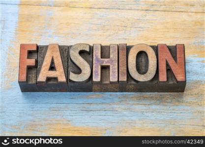 fashion word abstract in vintage letterpress wood type