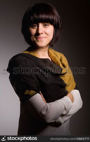 fashion young woman on a grey background