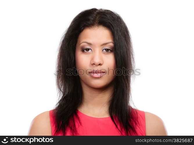 Fashion young woman, portrait of girl mixed race african caucasian isolated on white background
