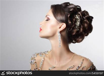 Fashionable Brunette with Costume Jewelry - Trendy Rhinestones and Strass