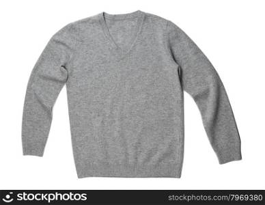 Fashionable gray wool sweater. Isolate on white.