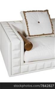 Fashionable leather white sofa with a beautiful cushion