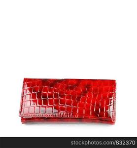 Fashionable women's purse isolated on white background. Ecoskin products. Free space for text.