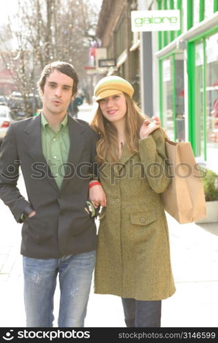 Fashionable Young Couple Out Shopping