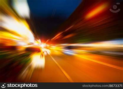 Fast accelerate the engine high speed blur night road motion effect abstract for background.