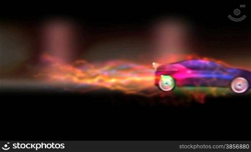 Fast and Furious Flaming Futuristic High Speed Street Racing Car. Nice for themes of adrenalin, speed, extreme sports, competition, danger, racing, futuristic, technology, intensity, performance. Looping!