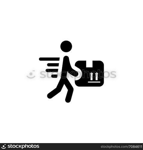 Fast Delivery Icon. Flat Design.. Fast Delivery Icon with Man and Box. Isolated Illustration
