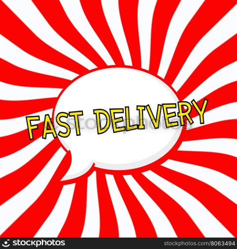 fast delivery Speech bubbles yellow wording on Striped sun red-white background