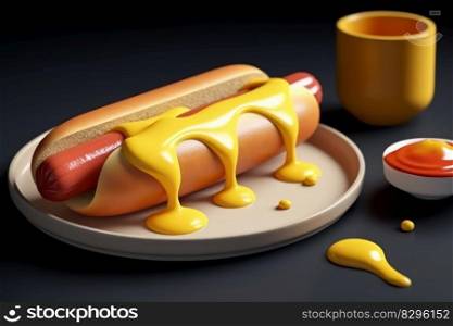 fast food  hot dog with sausage and mustard generative ai.