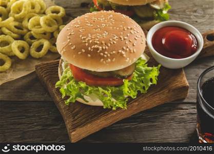 fast food menu with delicious hamburger