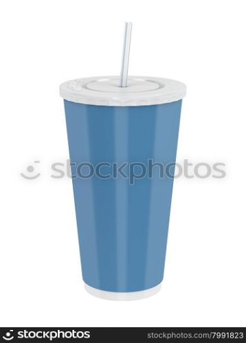 Fast food paper cup with straw isolated on white