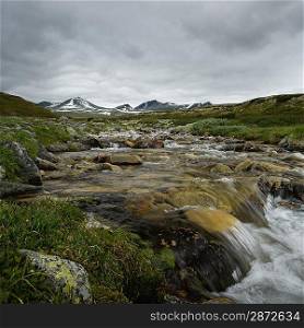 Fast river in scandinavian landscape