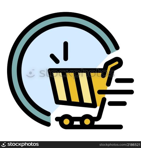Fast shopping cart icon. Outline fast shopping cart vector icon color flat isolated. Fast shopping cart icon color outline vector