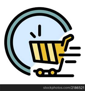 Fast shopping cart icon. Outline fast shopping cart vector icon color flat isolated. Fast shopping cart icon color outline vector