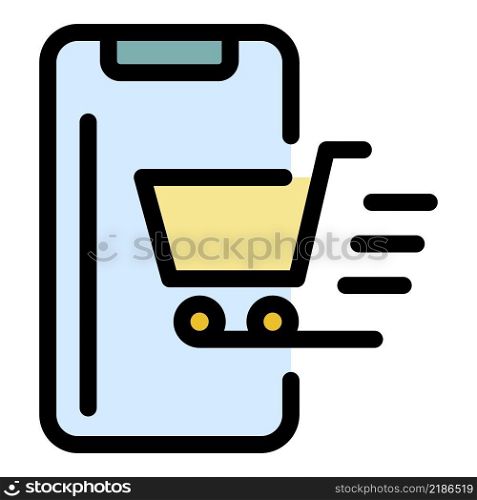 Fast smartphone shopping icon. Outline fast smartphone shopping vector icon color flat isolated. Fast smartphone shopping icon color outline vector